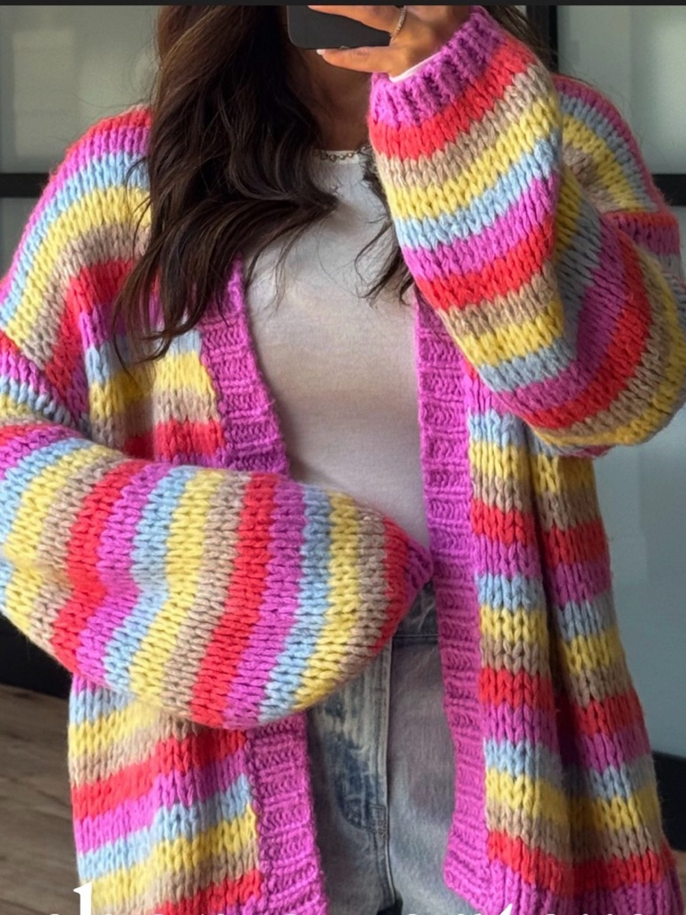 Women’s Talulah Multicolor Striped Open Cardigan Sweater - Pink/Yellow/Blue